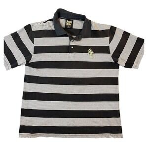 Vintage Southpole Striped Polo Shirt Men 2XL Y2K Hip Hop Streetwear Black Gold